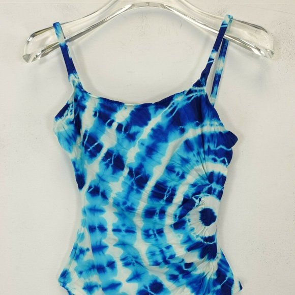 COLE Women's High Cut Leg One Piece Swimsuit Blue 6 Strappy Stretch Tie Dye - Picture 5 of 13